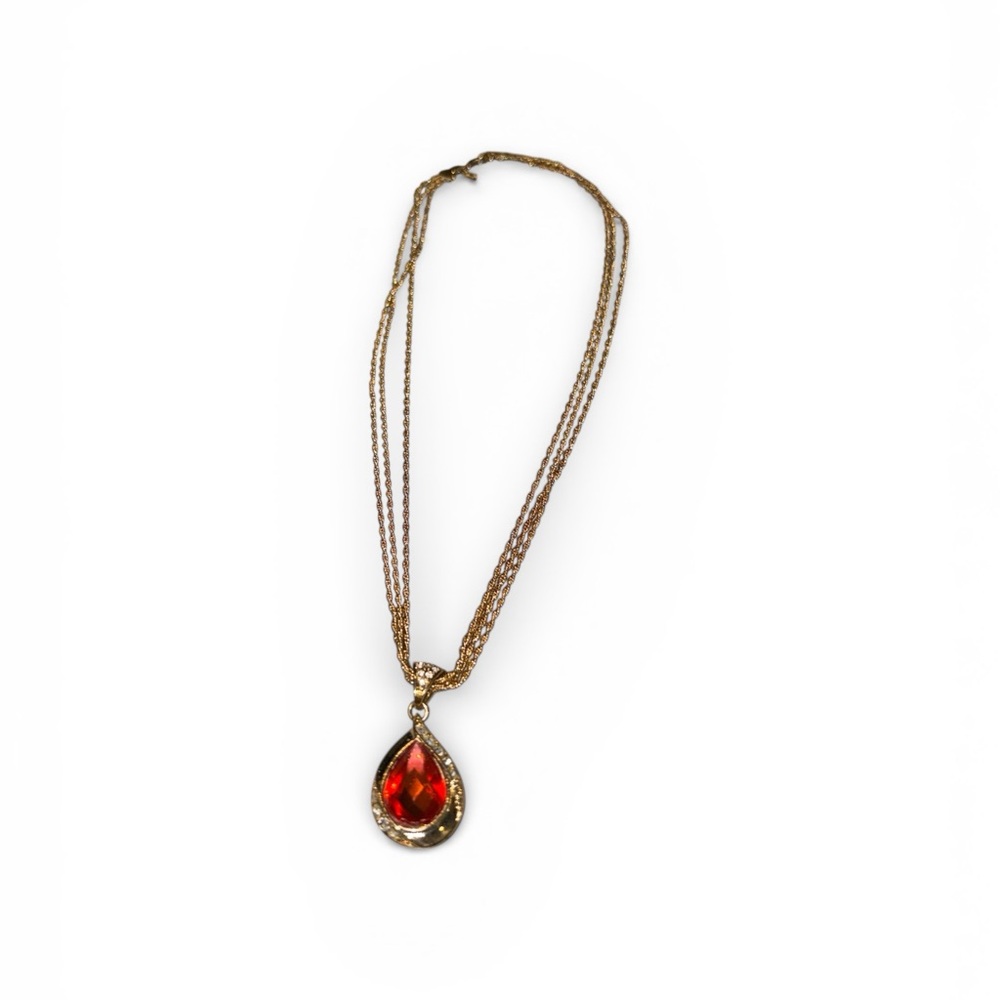 Avon Teardrop Orange Crystal Pendant Necklace  Presidents Club 2007 J27